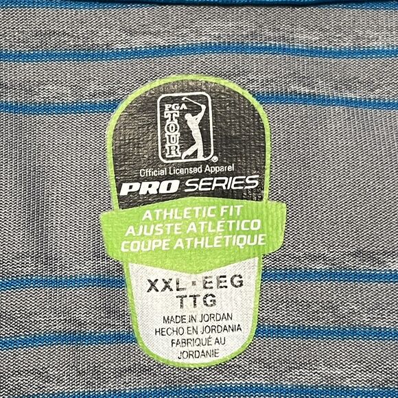 PGA Tour Mens Golf Athletic Fit Polo Shirt Size 2XL Gray Blue Striped Shirt - Picture 6 of 12